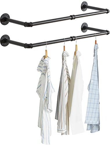 IBUYKE Väggmonterad klädskena, set med 2, 94 cm industriellt rör klädstång, kraftig retro vägg prydlig skena, rördisplayskenor för hembutiker, avtagbart plagg hängande förvaringsskena TYJ001H-2