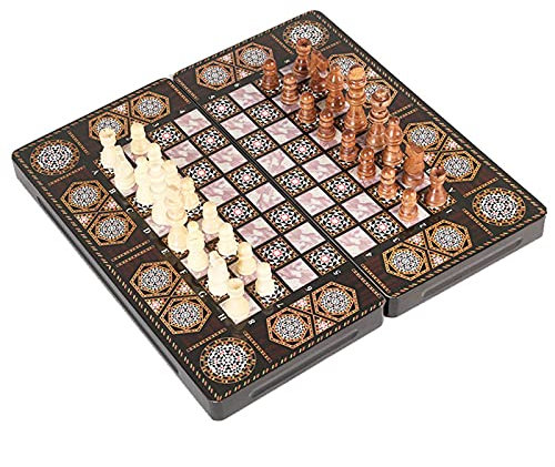 Schachspiel 3 in 1 hölzerne Schach Kontrolleure Backgammon Set Hohe Qualität Reiseschach Set Faltbares Schachbrett mit hölzernen Schachfiguren Magnetisches faltbares Schachbrett ( Color : 39x39cm )