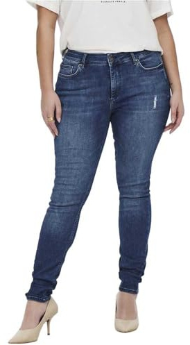 ONLY Carmakoma Damen Carwilly Reg DNM Tai Noos Skinny-fit-Jeans, Medium Blue Denim, 44W / 32L EU