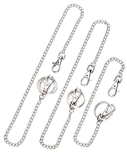 AIEX 3 Stück Hosenkette - Taschenkette, Gliederkette, Silberner Schlüsselanhänger mit Zwei Karabinerverschlüssen und Zwei Schlüsselringen für Schlüssel, Jeans, Taschen (48cm, 52cm, 57cm)