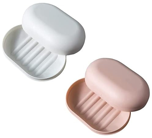 Soap Dish with Lid Travel Soap Case Soap Bar Travel Soap Leakproof Soap Box Container Holder closable Soap Bar Dish Storage for Shower Travel Hiking Bathroom School Gym - 2PCS（Pink + White)