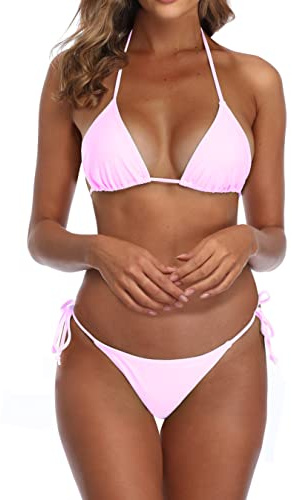 Sherrylo Stringbikini, bikini för kvinnor, svart, brasiliansk, triangelöverdel, Ljusrosa, S