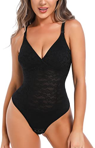 SLIMBELLE Skulpterande body med kroppsbehå, dam, platt mage, sexig formkläder, osynlig, bodysuit, svart, XL