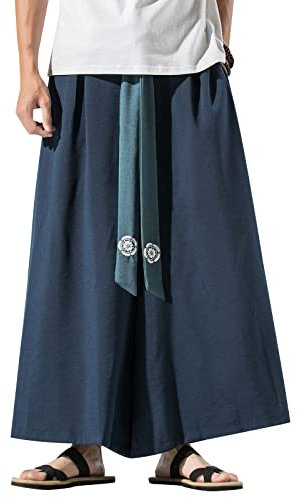 GURUNVANI Herren Hose mit weitem Bein, japanische Yogahose, Hip Hop Baggy Hose, 23k90marineblau, XS