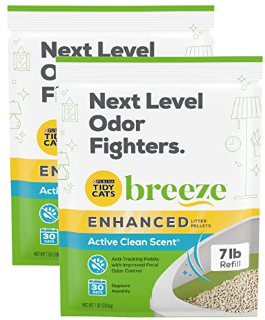 Purina Tidy Cats Breeze Enhanced Litter Pellets, Active Clean Scent, Anti-Tracking Pellets with Odor Control, for Tidy Cats Breeze Litter System, 7 LB Bag (Pack of 2)