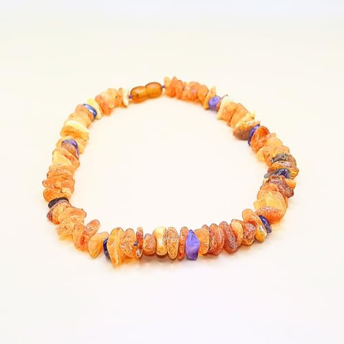 Hundekette - Bernstein mit Amethyst, Geschenk Hund
