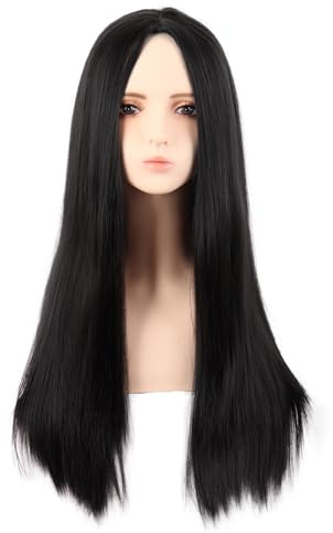 MapofBeauty 28 Pulgada/70 cm Lado Monocromático Longitud de Pelo Recto de Alta Temperatura Fibra Pelucas de Moda (Negro Marrón)