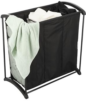 ACAZA Panier à Linge, Corbeille à Linge Sale, Bac à Linge 3 Compartiments, 3 Sacs, 108 Litres au Total, Tissu Oxford Noir
