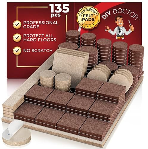 DIY Doctor - Felt Furniture Pads Floor Protectors - Huge 135 pcs Felt Pads Pack - Sofa Feet Protectors for Wooden Floors - Felt Pads for Furniture Feet - Chair Leg Floor Protectors For Furniture Legs