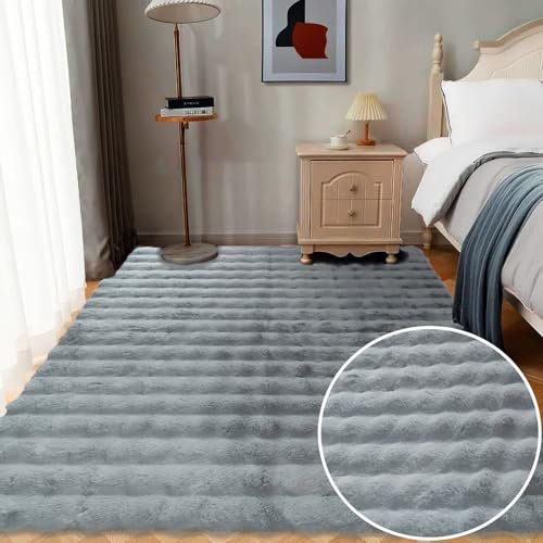 Woolous Faux Rabbit Fur Rug 120 x 180 cm – Large Bubble Rug Soft, Non-Slip & Machine Washable, Perfect for Bedroom, Living Room & Kids Room (Grey)