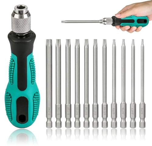 GothicBride Set di 12 cacciaviti Torx T6-T40, 1/4, set di punte magnetiche Torx con foro S2, in acciaio da 100 mm, esagonali
