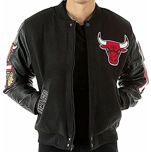 Suiting Style Chicago Basketball Veste en laine noire avec cuir et faux cuir pour hommes - Veste Bomber Bulls Varsity Letterman, Noir , XXL