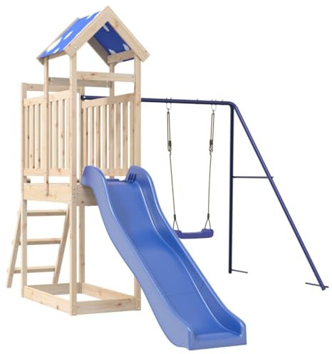 vidaXL Spielturm, Klettergerüst mit Schaukel Rutsche Leiter, Kinder Kletterturm Spiel-Zubehör für Garten, Holz Spielplatz Spielhaus, Massivholz Kiefer