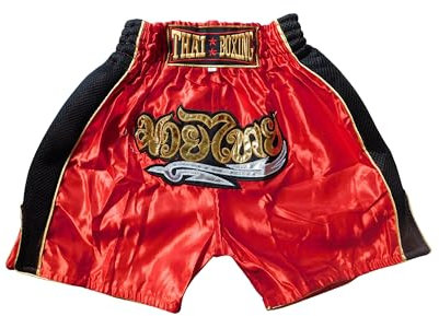 Generisch Rot Schwarz Größe XXS Sportliche Junior Short für Muay Thai Boxen - Ideale Kickboxen Hose für Jungen und Mädchen (Kinder)- Perfekt für Gym, Sport und Fitness