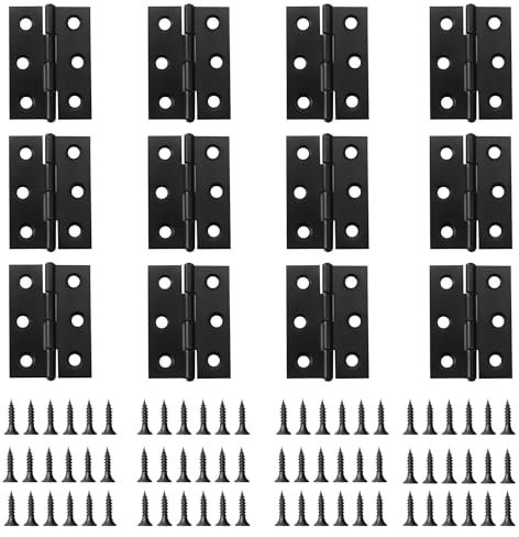 EUZUXU 12 Cerniere Pieghevoli, 44 mm × 32 mm, Cerniere per Porte, Cerniere Pieghevoli, Cerniera a Vite Inox, Cerniere per Ante, Armadi con 72 viti