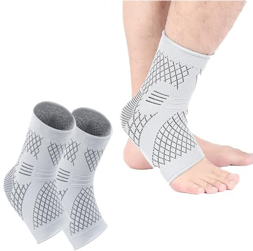 Coogime 2 Stück Sprunggelenkbandage, Bandage Fußgelenk, Kompressionssocken, plantarfasziitis Bandage, Breathable Ankle Brace, Fußbandage für Sport, Fitness, Alltag (Grey, L(EU:39-42))