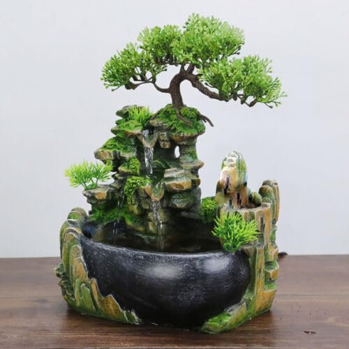 Zimmerbrunnen, Polyresin Springbrunnen mit LED-Beleuchtung Mehrfarbig für Platzierung im Wohnzimmer Schlafzimmer Büro und Café
