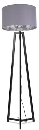 ValueLights | Black Wood Tripod Floor Lamp with Grey/Chrome Drum Lampshade Living Room Light | Floor Lamps, Home Décor & Improvement Essential | Included LED Bulb