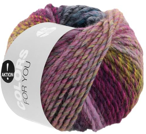 LANA GROSSA Colors for You | Voluminöses Dochtgarn mit Farbverlauf | Handstrickgarn aus 55% Schurwolle & 45% Polyacryl | 50g Wolle zum Stricken & Häkeln | 90m Garn FB 152