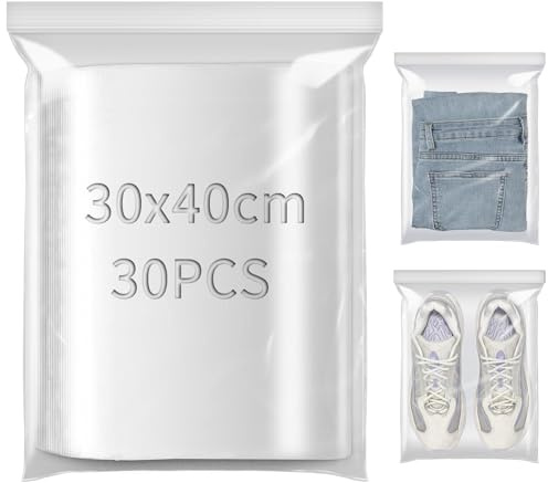 TXXATX 30x40cm Bolsas Autocierre 30 Piezas Bolsas de Plástico Transparentes Resellables Zip Grandes Almacenamiento para Alimentos Ropa Material de Oficina Artículos de Colección