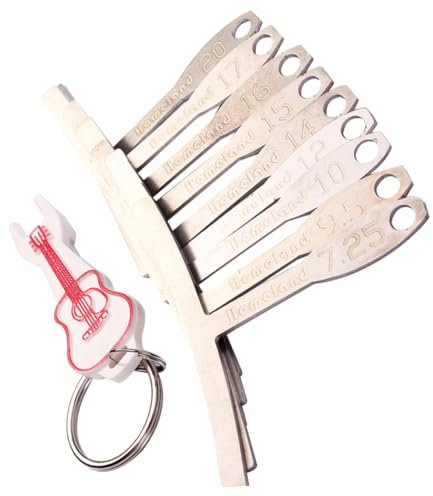 OFFSCH Medidor De Radio De Diapasón Para Guitarra Metal, Kit De 9 Piezas Con Llavero, Herramienta De Luthier Para Calibrar Puente, Con Marcas Grabadas, Uso Profesional Acústicas y Eléctricas