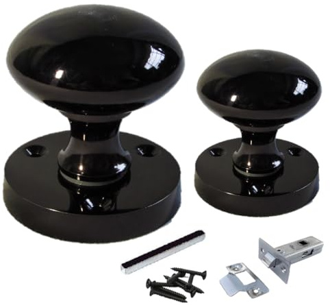 Betley Butterfly Black Nickel Mortice Sprung Door Knob Set Pack Pair Round Victorian Door Knobs 56mm (Handles + Latch, 1, Pairs)