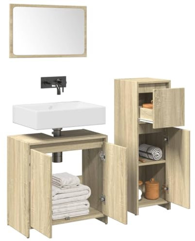 Lauuoeriau Furniture Item home 3-teiliges Badmöbel-Set Sonoma Eiche Holz-Möbel