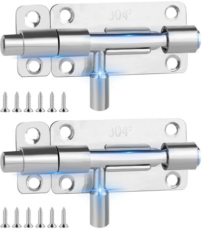 Türriegel Edelstahl, 2 Stück Bolzenriegel Riegel Tür mit 12 Schrauben, 4 Zoll Schiebeschloss, Verriegelung Bolzenriegel,Silber Schieberiegel, Sicherheitstürriegel Innen Außen für Tor, Fenster und Zaun
