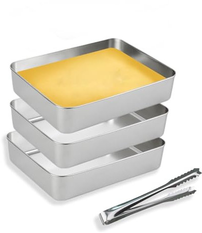 Sprießen Juego De 3 Cuencos Para Empanar De Acero Inoxidable,25 X 20 X 5 Cm,Set De Bandejas Para Empanar,Con Alicates,Bandeja De Acero Inoxidable,Rectangular,Apilable,Apto Para Lavavajillas,Plata