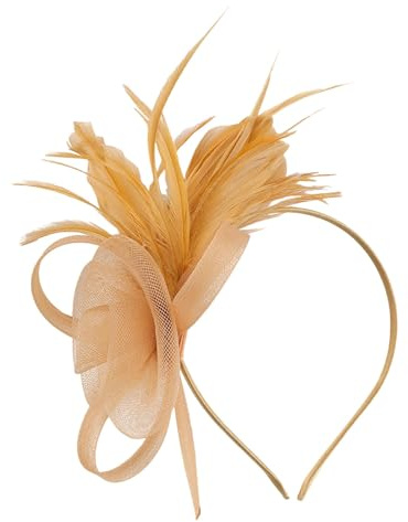 Fascinator Damen Hut Vintage Brautschleier Hochzeit Haarschmuck Feder Kopfschmuck Schleier Bankett Mesh Hut Karneval Haarspangen Elegant Haarclip Fasching Haarklammer Haarreif Zubehör(f-Gold)