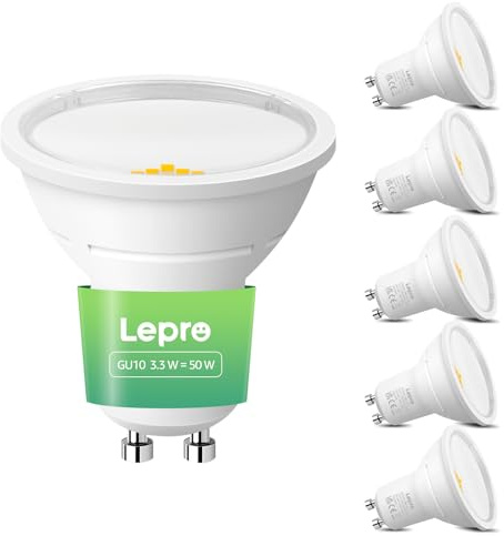 Lepro Lampadina LED GU10【Classe A】,590Lumen GU10 LED 4000K, Bianco Naturale Lampadina GU10,3.3W Equivalente a 50W, Fascio Ampio 100°,Lampadine a Risparmio Energetico non Dimmerabili,5 Pezzi