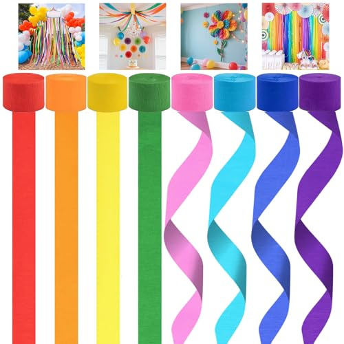 8 Rotoli Carta Crespa Colori Vivaci, 4.5 cm x 25 m, Resistente agli Strappi