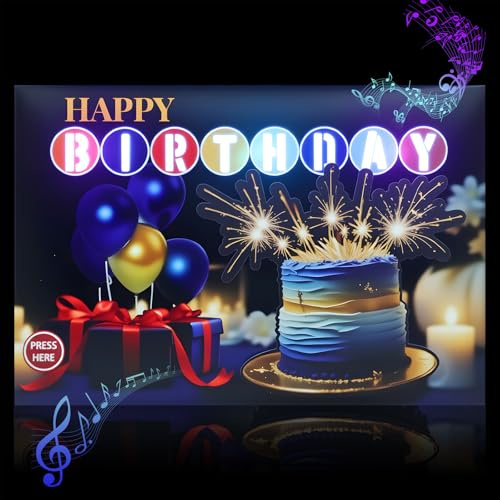 Yinqing Light&Music Birthday Cards, Cake Greeting Gift Card for Women, Men