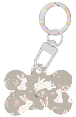 Hundemarke mit Osterhasen-Blumendruck, Knochenform, Haustier-ID-Tags, Acryl-Erkennungsmarken mit Ring für Hunde und Katzen, Anhänger