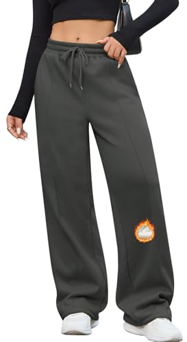 PASUDA Jogginghose Damen Winter Warme Sporthose Weite Bein Freizeithose Lang Dicke Fleece Gefüttert Trainingshose Sweatpants High Waist Baggy Fleecehose Thermohose mit Taschen (Dunkelgrau, L)