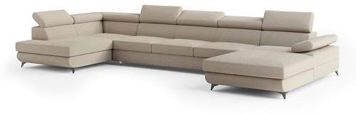 Masseno Ecksofa MONTIVA Q L-S mit Schlaffunktion U-Form, Glamour Sofa mit Bettkasten, Wohnzimmersofa, Couch, Soffa, Bettsofa, Couchgarnitur - Beige, Quelle 05