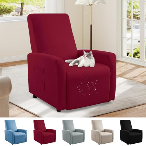 Bocguy Impermeables Fundas para Sillones Relax, Funda para Butaca Reclinable de 1 Plaza, Cubierta Elástica y Ajustable, Protector Impermeable para Sofá Individual (Wine Red)