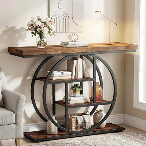 Lailang Table console étroite de 104 cm, table d'appoint en bois avec rangement, table d'appoint industrielle, table d'entrée pour petits espaces, longue table de couloir, 104 x 30 x 81 cm, marron