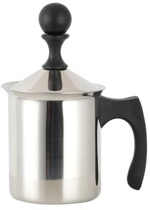 Lurrose Montalatte Resistente alla Ruggine da 400ml Manuale in Acciaio Inossidabile Filtro Doppio per Preparare Cappuccino a Casa