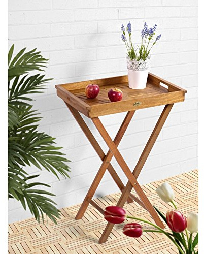Sedex Delhi Klapptisch mit Abnehmbarem Tablett Gartentisch Balkontisch aus Eukalyptus FSC 60x40x80,5 cm Wetterbeständig