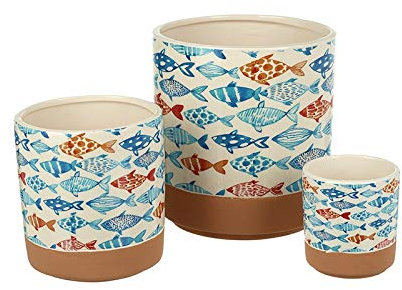 Unbekannt Wunderschöne Übertöpfe aus Keramik mit Fisch Motiven im 3-er Set