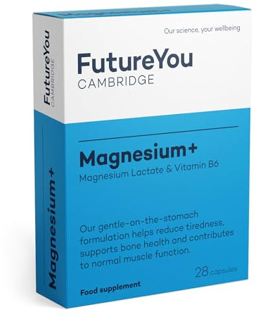 Magnesium+ 575mg Supplement – 28 High Strength Capsules – Magnesium Lactate & Vitamin B6 Health Supplements to Reduce Tiredness & Support Bone Health – Supplements by FutureYou Cambridge