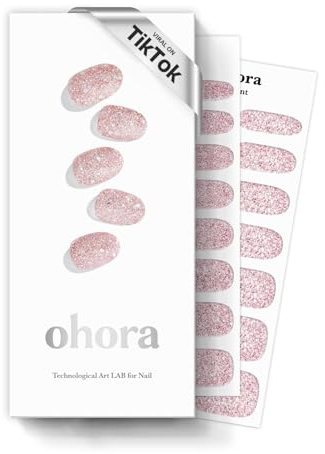 ohora Semi Cured Gel Nail Strips (N Pixie Dust) - Nude, Glitter, Works with Any UV/LED Lamps, Salon-Quality, Long Lasting, Easy to Apply & Remove - Includes 2 Prep Pads, Nail File & Wooden Stick
