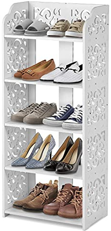 Ejoyous Schuhregal Schmal 5 Ebenen, Schuhablage Schuhschrank Schuhständer Stehregal Shoe Rack White Schuhbank schuhaufbewahrung für Flur Eingangsbereich 40x23x90 cm