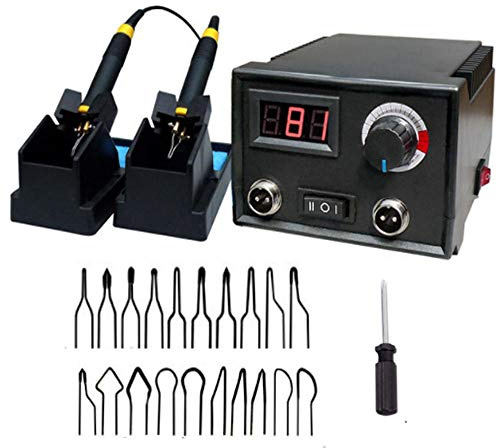 Seababyhouse Professionell 60 W träbrännare verktyg dubbel penna pyrograver hantverk kit, dubbel brännare brännare station med hållare, med 20 trådspetsar