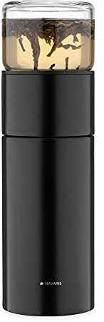 Navaris Teeflasche aus Edelstahl und Glas mit Sieb - 300ml Tee Flasche Teekanne to go - Teebecher Trinkflasche Teebereiter aus Borosilikatglas