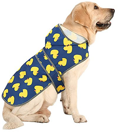 HAPPIERE Hunde-Regenmantel mit Kapuze, wasserdichter Poncho für mittelgroße und große Hunde und Welpen, Polyester, Blau, XS, S, M, L, XL, XXL, 2XL