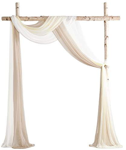 floroom Vorhangstoff für Hochzeitsbögen, 3 Vorhänge, 6 m, Chiffon-Stoff, Drapierungen, Lauben, Vorhänge, Hochzeitszeremonie, Empfang, Girlande, Dekorationen, Hautfarben + Cremefarben + Weiß