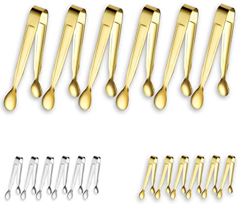 Kyraton Zuckerzange, goldfarben, 6 Stück, Edelstahl, Titanbeschichtung, goldfarbene Eiszange, kleine Küchenzange für Kaffee, Tee, Zucker, Süßigkeiten, Eiswürfel, Party, Bar, Küche