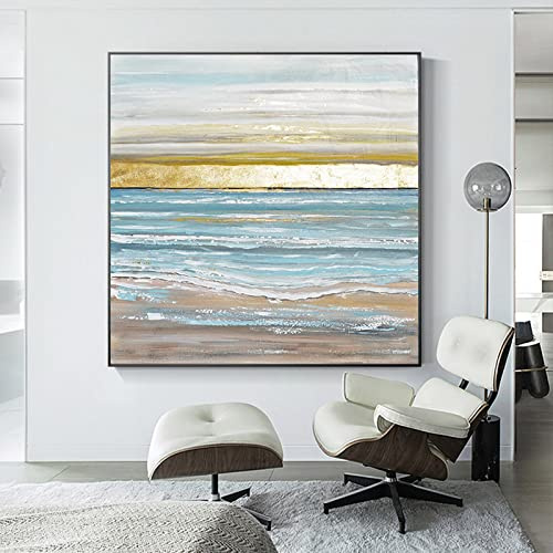 Cuadros Modernos Al Oleo, Mar Azul Olas Playa Hoja De Oro Paisaje Abstracto Moderno Original Sin Marco Pintado A Mano Pinturas Al Óleo Sobre Lienzo Para Pared Familiar Sala De Estar Comedor H